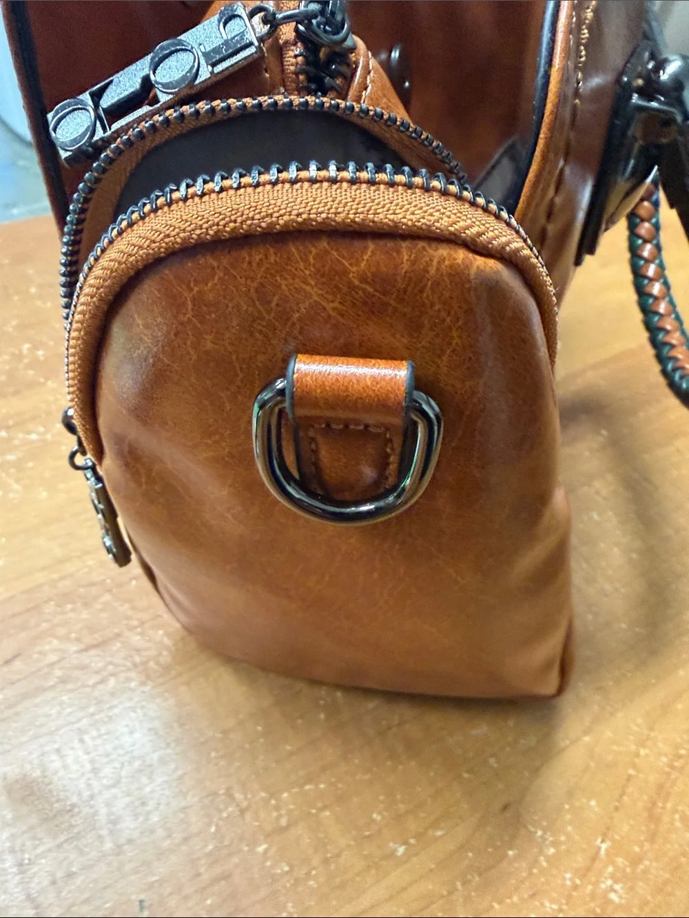 Women's Braided Handle Satchel Handbag - Tan